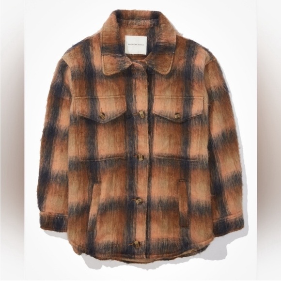 AE American Eagle Outfitters Brushed Plaid Oversized Shacket | Size XXL 2X Plus - Picture 9 of 13